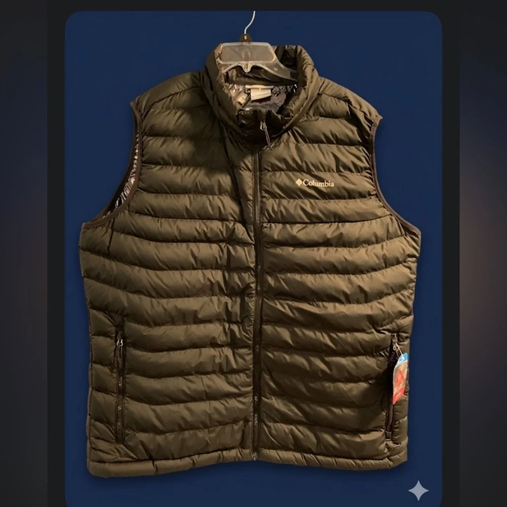 NWT Columbia Men's XXL Black Powder Lite Puffer Vest Omni-Heat Reflective
